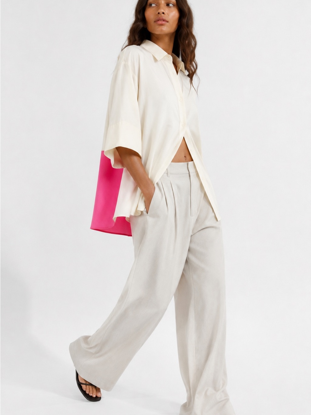 COS Oversized Shirt S Ivory Hot Pink Colorblock Minimalist Avant Garde Y2K 90s - Picture 2 of 16
